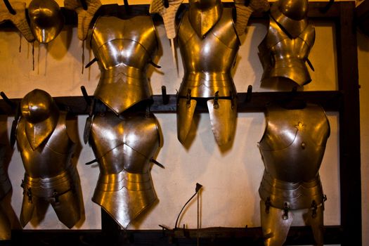 Medieval weapons in Italian castle, close to Turin, north Italy