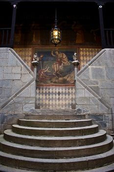 Medieval staircase in Italian castle, close to Turin, north Italy