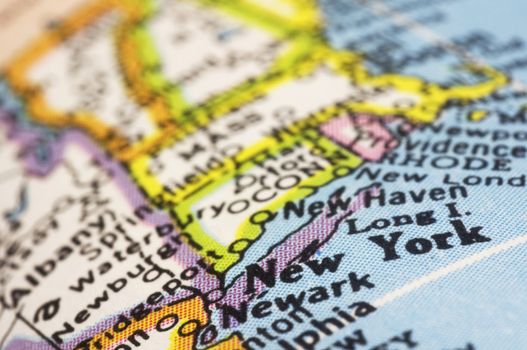 new york close up on map, shallow depth of field