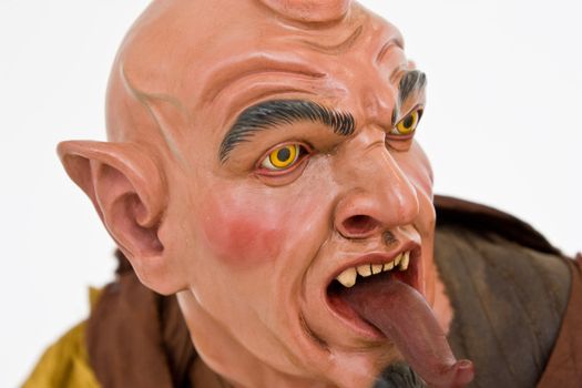 Demon face on white, close detail, focus on eyes