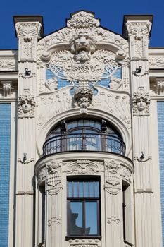 Detail of Art Nouveau (Jugenstil) building in The historic center of Riga, Latvia.