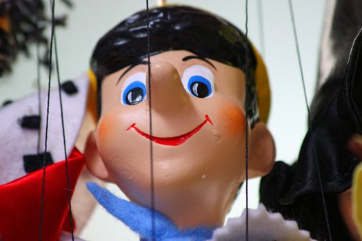 Traditional puppet made of wood. Shop in Prague - Czech Republic