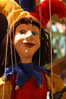 Traditional puppet made of wood. Shop in Prague - Czech Republic