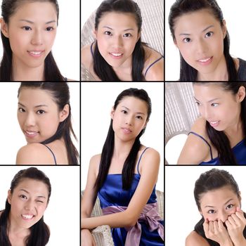 Elegant Asian lady, collection of beauty on white background.