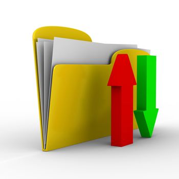 Yellow computer folder on white background. Isolated 3d image