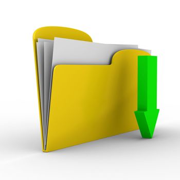 Yellow computer folder on white background. Isolated 3d image