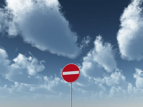 do not enter - roadsign under cloudy blue sky - 3d illustration