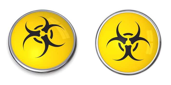 button with yellow biohazard warning symbol - top and side view