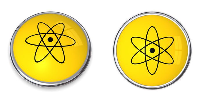 button with yellow atomic/nuclear symbol - top and side view