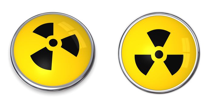 button with yellow atomic/nuclear warning symbol - top and side view