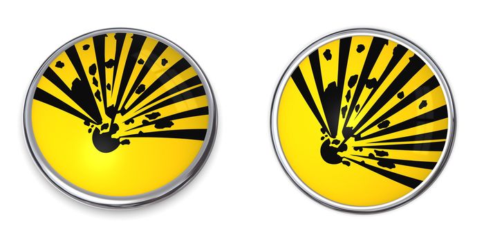 button with yellow explosive material warning symbol - top and side view