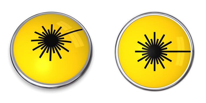 button with yellow laser warning symbol - top and side view