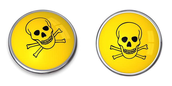 button with yellow poison warning symbol - top and side view