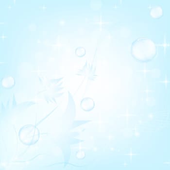 floral decoration with bubbles and stars into the blue
