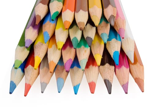 Group of color pencils on the white background