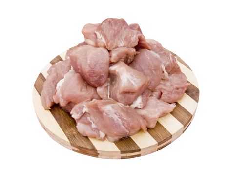 Meat on a shish kebab isolated on the white background
