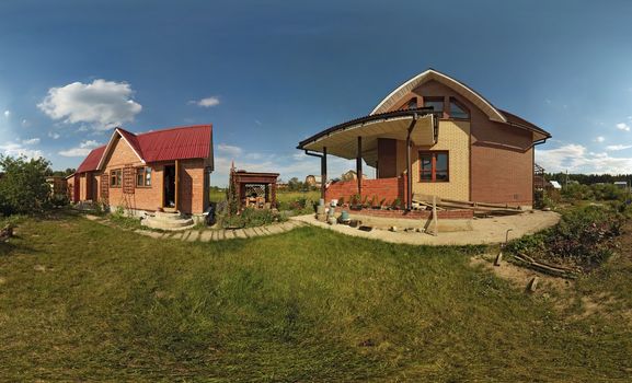 Panoramic view of a new suburban cottage