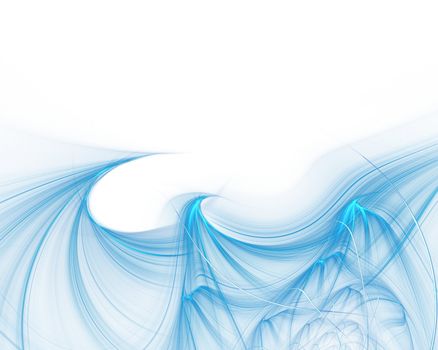 Abstract computer generated and rendered background of frame with blue waver on white