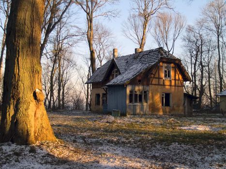 Old rural damaged house in romanesque style (Prussia architecture)