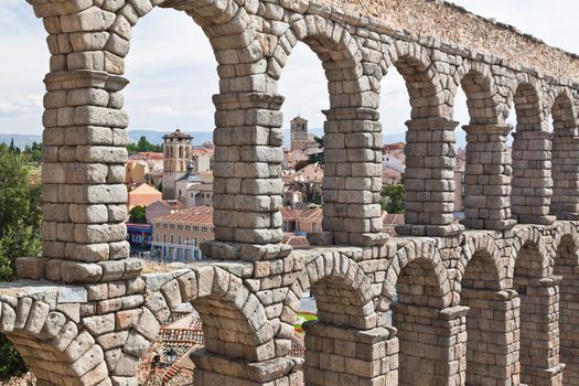 The famous ancient aqueduct in Segovia Spain