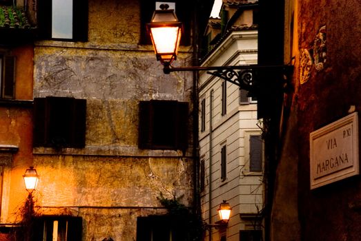 Roman street. Romantic atmosphere at dusk