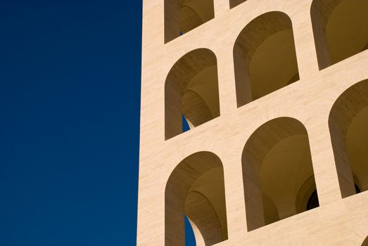 Palazzo della Civilt� del Lavoro, known as the Colosseo Quadrato (Square Colosseum), an icon of Fascist architecture. Eur, Rome, Italy