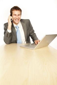 Smiling customer service operator. Over white background