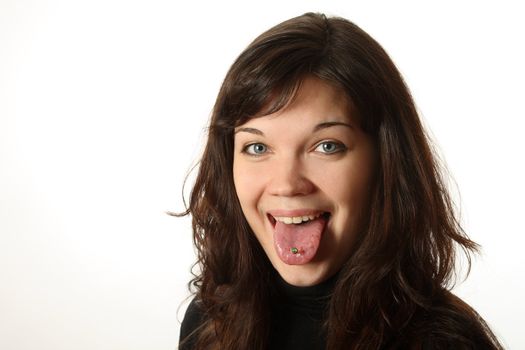 The beautiful emotional girl on a white background