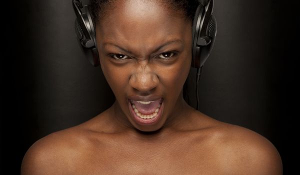 Beauty black skin woman with nice screaming expression