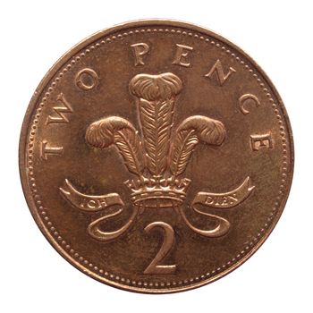 Two Pence coin isolated over white background