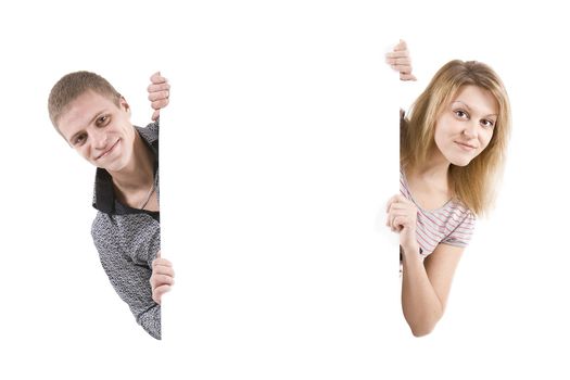 On white background happy young men and the white pure stand