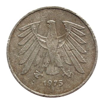 Vintage German 5 Mark coin isolated on white