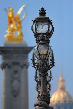 Lamppost on the bridge Alexander III. Paris. France