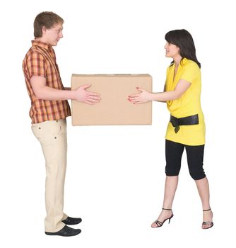 The guy and the girl divide one big box