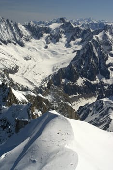 Skier on Mont Blanc mountain range France