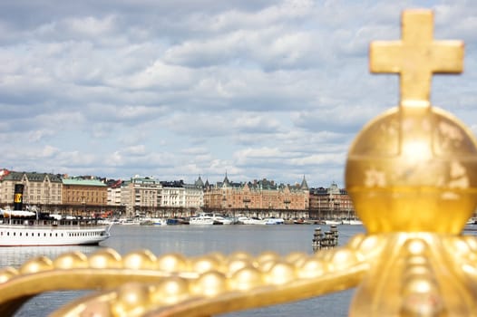 Crown detail with focus on Stockholm city