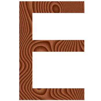 Wooden letter E isolated in white