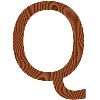 Wooden letter Q isolated in white 