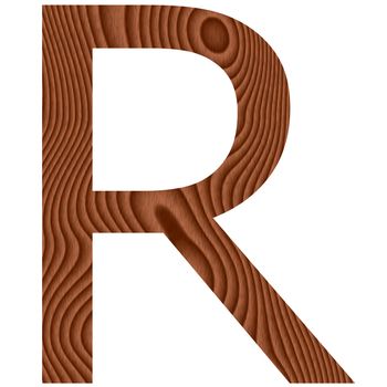 Wooden letter R isolated in white 