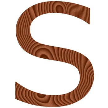 Wooden letter S isolated in white 