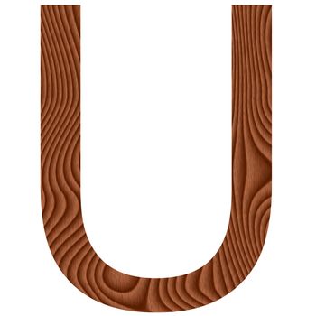 Wooden letter U isolated in white 