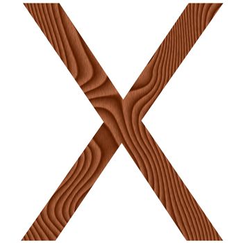 Wooden letter X isolated in white 