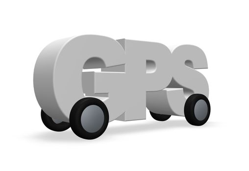 the letters gps on wheels - 3d illustration