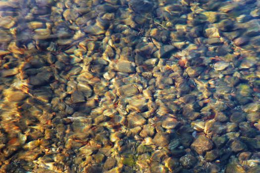 The bottom of the clean mountain lake with drinking water