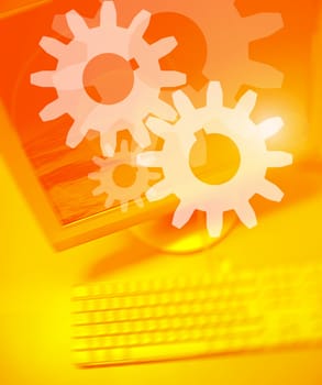 Gear symbol on Personal Computer background