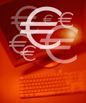 Euro symbol on Personal Computer background