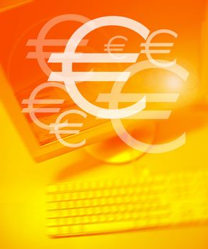 Euro symbol on Personal Computer background