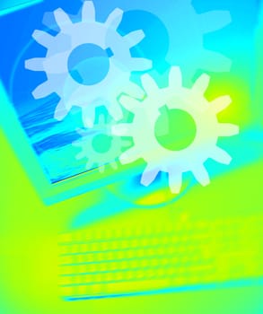 Gear symbol on Personal Computer background