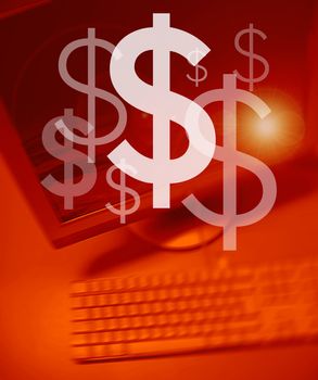 Dollar symbol on Personal Computer background