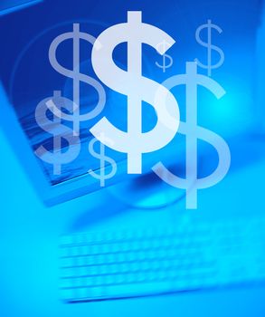 Dollar symbol on Personal Computer background